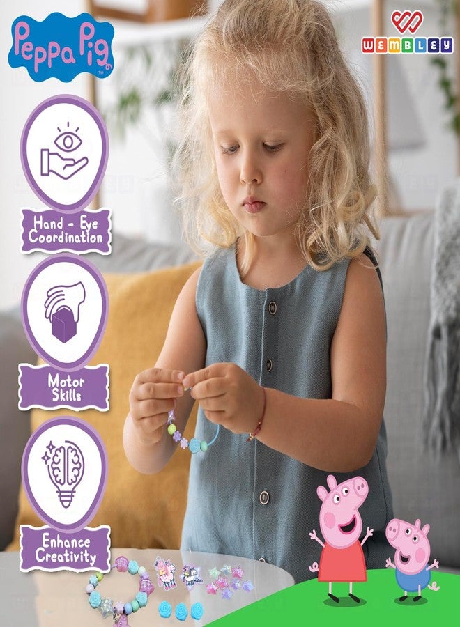 ويمبلي مجموعة صنع أساور بيبا بيج من ويمبلي | مجموعة صنع مجوهرات للأطفال | مجموعة بيبا بيج يمكنك صنعها بنفسك | مع أكثر من 50 خرزة ملونة، و4 تعليقات، و4 خيوط | هدية عيد ميلاد مثالية للفتيات (مجموعة أساور) - Image 4